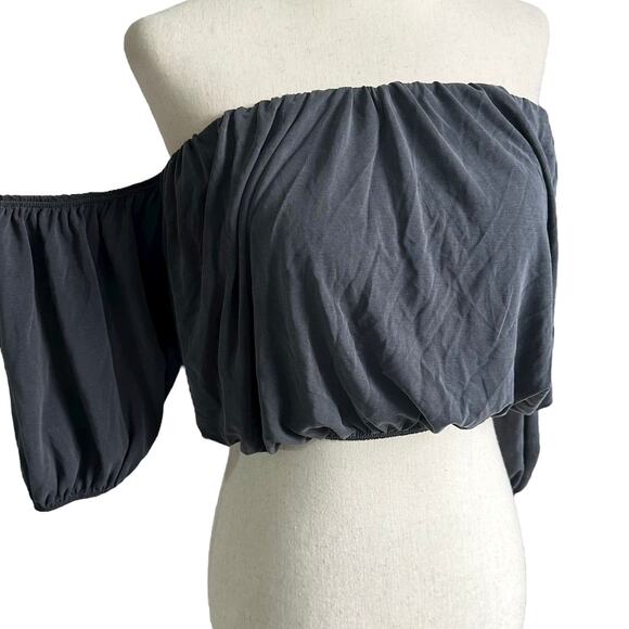 Lavender Field Gray Strapless Cold Shoulder Crop Top Women's Size Small | 25-9-2 - Picture 2 of 6